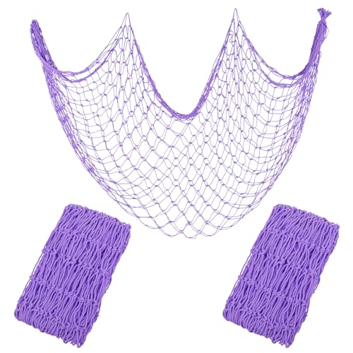 Decorative Fishing Net 80x40 Inch,YuanDe 2 Pack Large Picture Fish Net | Wall Photo Hanging Fishnet for Nautical Mermaid Pirate Ocean Themed Hawaii Beach Under The Sea Party Decoration - color: Light Purple