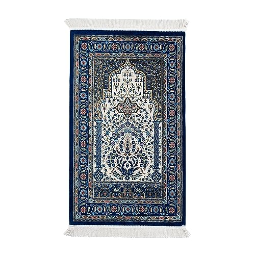 Thick Islamic Prayer Mat, Gifts for Muslim Women & Men, Adult Salah Mat, Eid Mubarak Blue - color: Blue