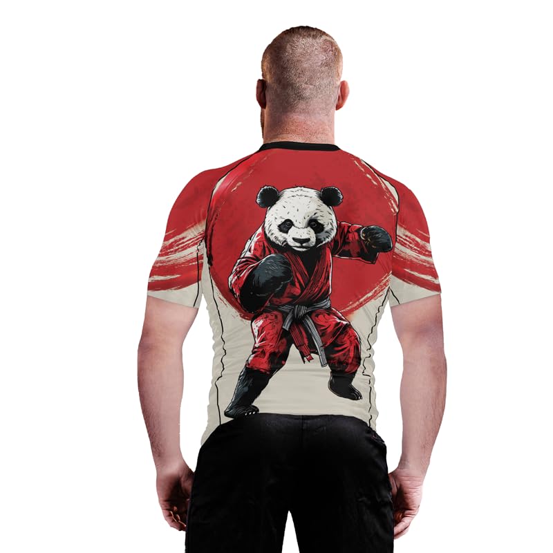 Panda Fighter Men's Short Sleeve Compression Rash Guard MMA Jiu Jitsu BJJ Grappling Base Layer Combat Shirt - color: V1, size: 4X-Large