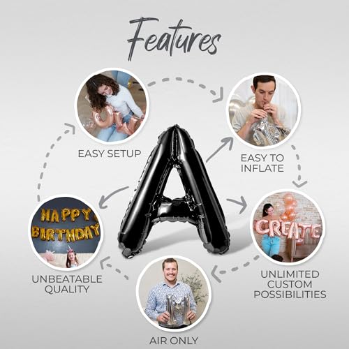 Letter Balloons - EID MUBARAK 16" Inch Alphabet Letters Foil Mylar Balloon Blessed Feast Festival Party Banner (Black) - color: Black