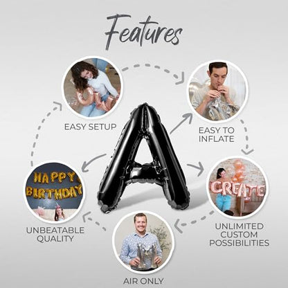 Letter Balloons - EID MUBARAK 16" Inch Alphabet Letters Foil Mylar Balloon Blessed Feast Festival Party Banner (Black) - color: Black