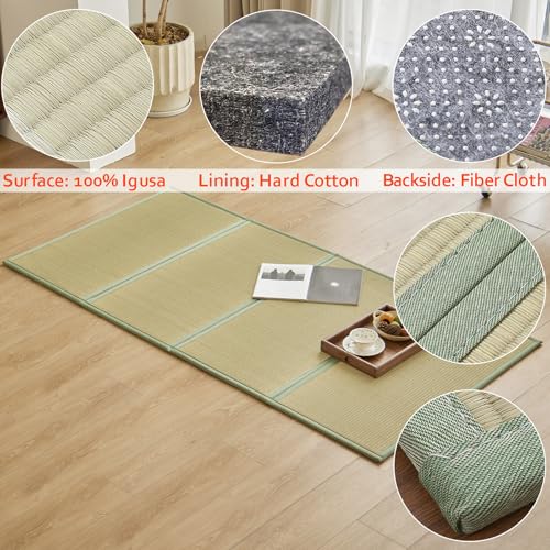 Natural Rush Grass Floor Tatami Mat,Twin, 79" x 39" x 0.5" | Japanese Portable Folding Firm Traditional Bed Mattress, Foldable Pad Futon,for Sleeping,Sitting,Yoga,Relaxing,Zen - size: 3'3" x 6'7"