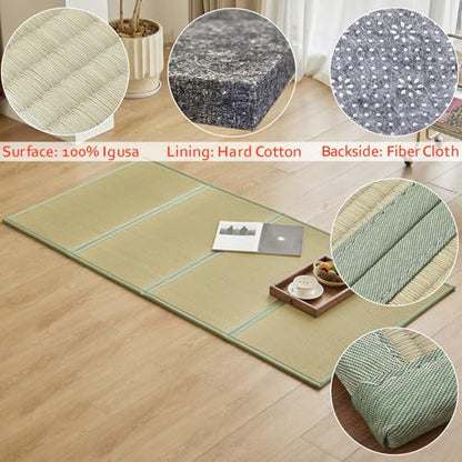 Natural Rush Grass Floor Tatami Mat,Twin XL 83" x 39" x 0.5" | Japanese Portable Folding Firm Traditional Bed Mattress, Foldable Pad Futon,for Sleeping,Sitting,Yoga,Relaxing,Zen - size: 3'3" x 6'11"