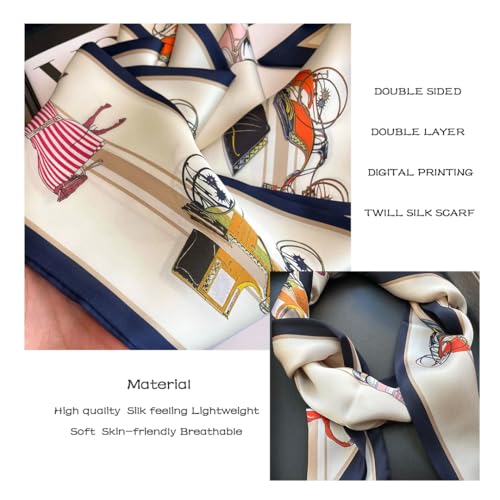 Silk Feeling Head Scarf Fashion Satin Hair Scarf Square Long Scarves for Women Gifts - color: 02 White Horse/5.12 X 59 Inch