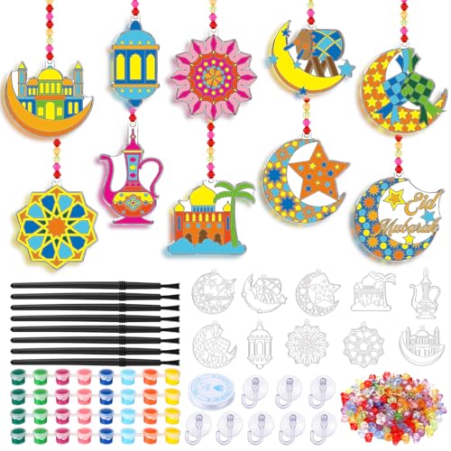 Beeveer 30 Sets Eid Mubarak Suncatchers Craft Kit DIY Window Art - style: Eid Mubarak