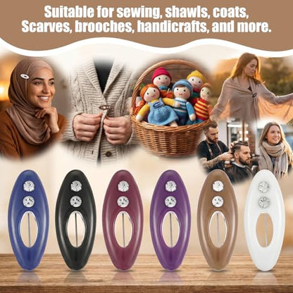 12Pcs Hijab Pins for Women Non Slip Hijab Clips Colorful Plastic Scarf Pins with Rhinestone Hollow Oval Shawl Clips for Women Muslim Scarf Accessories Fastening Scarves and Sweaters