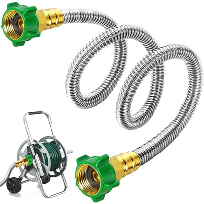 Female to Female Short Garden Hose Adapter 4FT,Hose Reel Connecting Hose | Stainless Steel Leader Hose Connector for Hose Reel,Flexible,Kink-Free & No Leak Outdoor Water Pipe Extension Adapter - size: 4FT
