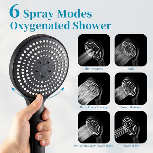 OFFO 6-Spray High Pressure Handheld Shower Head Combo with Adjustable 23 in Slide Bar and 60 in Stainless Steel Hose, Matte Black - color: Matte Black, style: 23" Slide Bar & 60" Hose