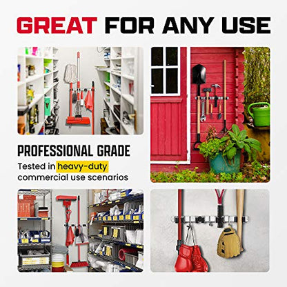2 Pack Wall Mount Hanger for Brooms & Mops - Adhesive Stainless Steel Mop Hanger for Wall, 4 Clamps, 3 Hooks, 10 Towel Hanger Clips Including Mounting Hardware for Tools Organization - style: 2-Pack