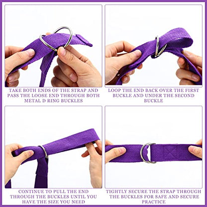 6 Pcs Yoga Strap for Stretching 8 ft Yoga Exercise Adjustable Straps Bands with Safe D Ring Buckle for Pilates, Gym Workouts, Fitness, Physical Exercise, Dance, Improve Flexibility - color: Purple