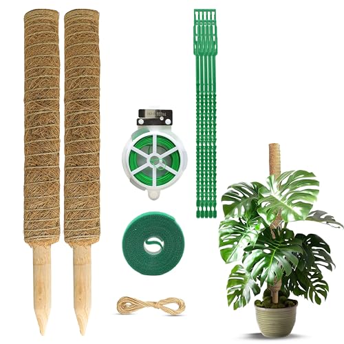 EcoNour 26.5" (2 Pack -16") Stackable Moss Pole for Monstera Plant Support | Moss Pole Sticks for Indoor Plants | Bamboo Plant Stakes,Climbing,Potted,Pothos| Philodendron & Creepers with Tie Accessory - size: 16 Inches - (2 PCS)