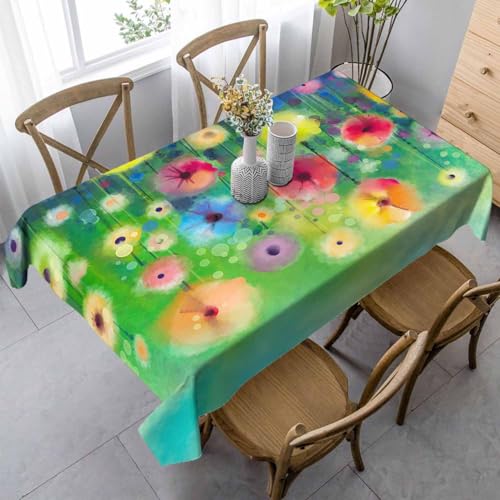 Abstract Floral Watercolor Rectangle Tablecloth 60x84 Inch Red Gold Blue Yellow Flowers Grass Field Decorations for Kitchen Home Dinner Party Picnic Table Cloths for Outdoors - color: Floral Watercolor