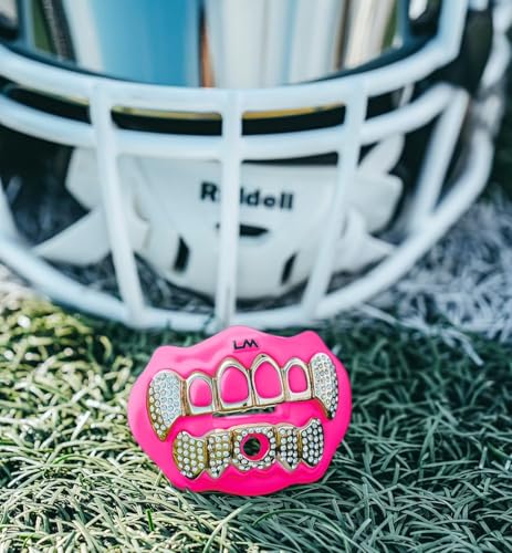 Loudmouth Football Mouth Guard - 3D Chrome Grillz Football Mouthpiece, Fits Adult & Youth, Mouth Guard Accessories (3D Grillz Bling - Fluorescent Pink) - color: 3d Grillz Bling - Fluorescent Pink