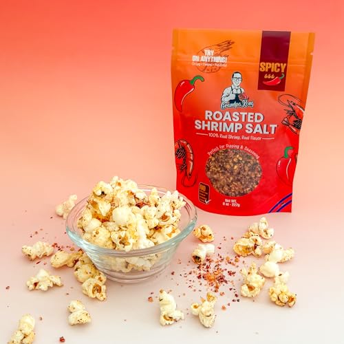 GrandpaKong Roasted Shrimp Salt (SPICY) – Crispy Chili Shrimp Salt Seasoning, Extra Crunchy Umami Heat, Real Shrimp, Khmer Craft Recipe, All-Purpose Dipping Fruits or Topping for Noodles, Rice, Seafood & Snacks – 8 oz Bag (SPICY)