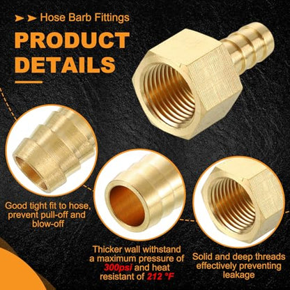 HARFINGTON 2pcs 3/8" to 3/8" NPT Female Brass Hose Barb Fitting Metals Splicer Mender with 2 Pieces Stainless Steel Hose Clamps for 3D Printing, Air Compressor, CNC Machine, Dies - size: 3/8" Barb To 3/8" NPT Female with Clamp