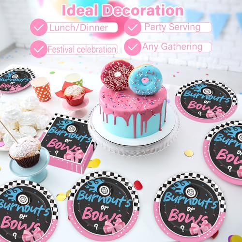 24 Guests Burnouts or Bows Gender Reveal Paper Plates Napkins Gender Reveal Party Decorations Baby Shower Party Supplies Disposable Dinner Tableware Set for Birthday Boys or Girls Serve 24 - style: Gender Reveal