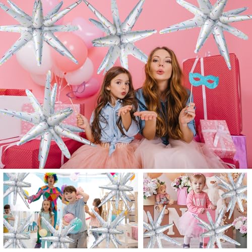 6 Pcs Color Dots Star Foil Balloons One-Piece 14-Pointed Star Balloon 4D Starburst Cone Mylar Balloon 22inch Christmas Birthday Wedding Wedding Anniversary Party Supplies (Color Dots) - color: 22 Inches Color Dots