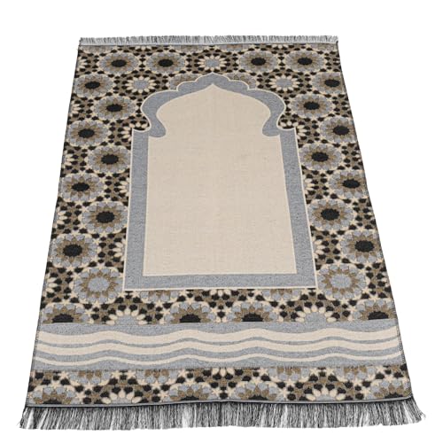 Modefa Turkish Travel Prayer Mat - Muslim Prayer Rug - Thin Woven Cotton Traditional Janamaz Sejjadah for Men Women - Prayer Matt Islam Praying Mat Stargazer (Black) - color: Black