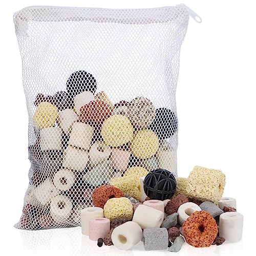 Segarty Filter Media,12 in 1 Bio Media for Aquarium Sump Filter Ceramic Rings Activated Carbon Bio Balls Freshwater Marine Biological Filter Media for Koi Fish Tank Pond Canister (1.1lb with Mesh Bag) - color: 12 in 1, size: 1.1 lb