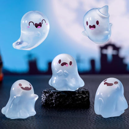 Y&ICrafts Cute Luminous Halloween Ghost Dolls, Glow in The Dark Ghost Fish Tank Aquarium Décor, Mini Ornaments for Desktop, Micro Landscape Creative Decoration Accessories (Mini, 6, PCS)
