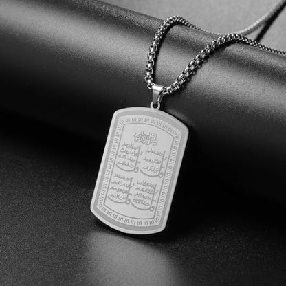 VASSAGO Islamic Allah Necklace for Men Women Stainless Steel Muslim Ayatul Kursi Necklace Islam Arabic Eid Ramadan Jewelry Gift - color: Silver Koranic Necklace