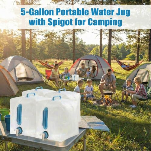 4-Pack 5.3Gal Collapsible Water Containers with Spigot - Labor-Saving Dual Handles - BPA Free Canteen for Outdoor Hiking, Camping, Emergency - Portable, Foldable