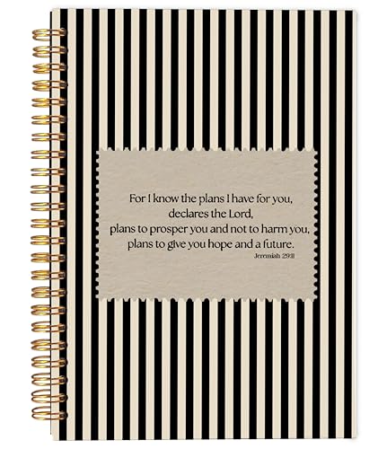 Ecezatik Black Beige Striped Christian Notebook Journal, for I Know the Plans I Have for You Bible Notebook for Note Taking, Vintage Religious Spiral Journal 5.5x8.3 Inch - color: 38-Christian-notebook