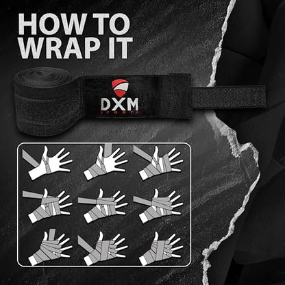 DXM SPORTS Boxing Hand Wraps Inner Gloves - 180 Inch Elasticated Thumb Loop Bandages - Kickboxing MMA Muay Thai Kickboxing Martial Arts Punching Training for Men Women - color: Black