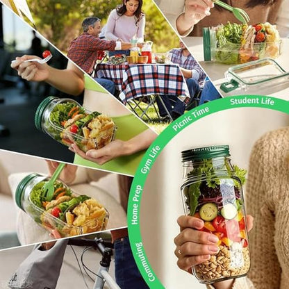 Salad Jar with Side Opening,Leakproof Portable Salad Container with Dressing Compartment,Reusable Home, Office, Travel, Outdoor Salad Container for Lunch (Green) - color: Green