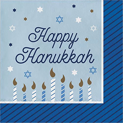 Hanukkah Party Supplies | Tableware Bundle Includes Paper Dessert Plates & Napkins for 16 People | Hanukkah Celebration Design
