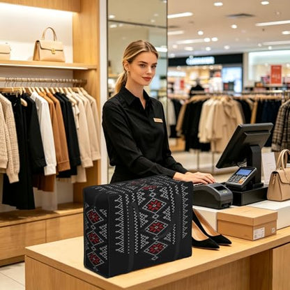 Large Grocery Bags with Zipper Closure, Polyester Foldable Shopping Bags, Heavy Duty Reusable Tote Bags - color: Geometric Pattern