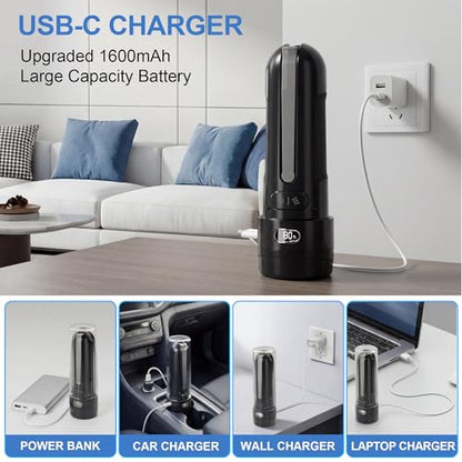SOFAR Portable Travel Bidet, for Postpartum Men Women Camping Hiking Black | Travel Must-Have, USB-C Charging 3 Pressure Modes, 260 Uses/Charge, IPX7 Waterproof, Foldable & Compact, Standard Bottle Fit - color: Black