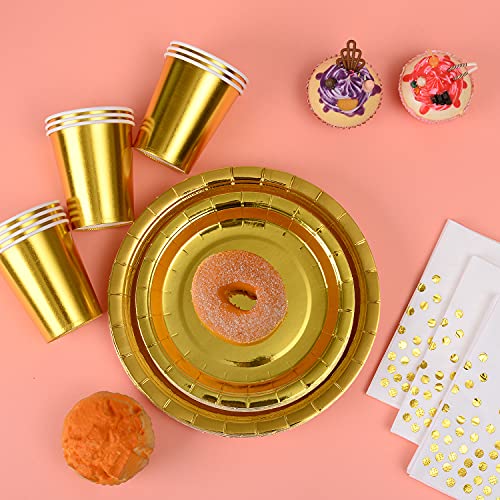 200pcs Solid Gold Party Supplies - Gold Paper Plates & Napkins, Silverware, Serves 25 Sets for Wedding, Bridal Shower, Engagement, Birthday Parties - color: Gold