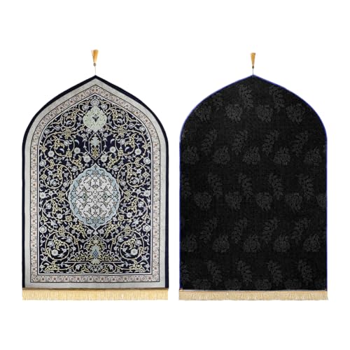 Muslim Prayer Mat Turkish Islamic Praying Rug Portable Prayer Carpet Eid Ramadan Janamaz Rug Adult Sajadah Islam Mat - color: Navy Blue