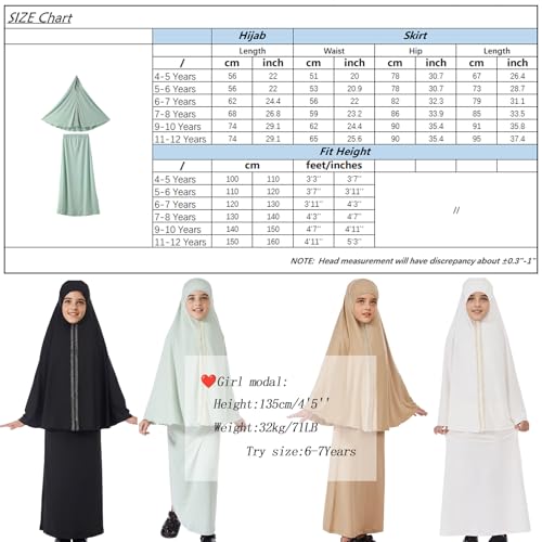 Lenmipot Kids Jilbab 2pcs Abaya Girls Muslim Prayer Dress Kids Eid Full Cover Abaya Dress Set Islamic Prayer Jilbab for Girl - color: Whitea, size: 9-10 Years