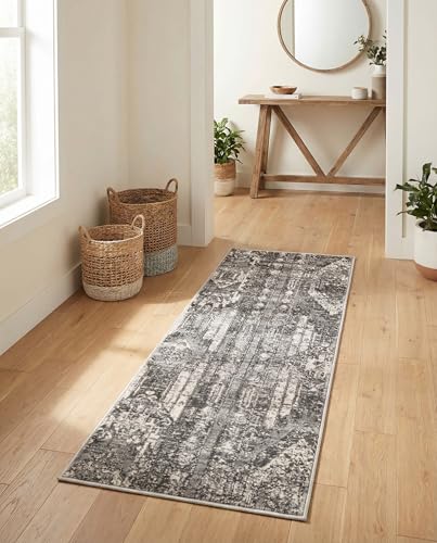 Rugs.com Oregon Collection Rug – 6 Ft Runner Gray Low-Pile Rug Perfect for Hallways, Entryways - color: Grey 1, size: 2'2" x 6' (Runner)