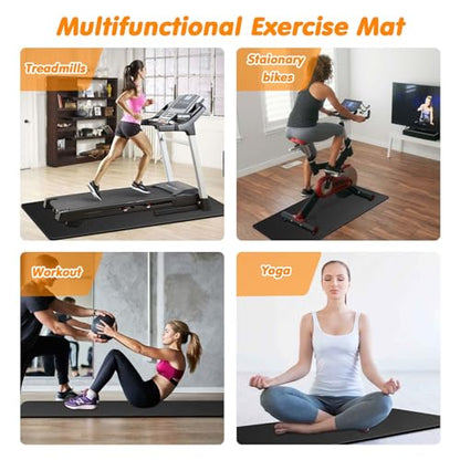 Treadmill Mat Compatible with Peloton Bike, 6mm Thick Exercise Bike Mat for Treadmill and Row Protect Hardwood Floor Carpet