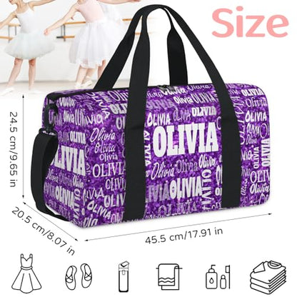 Personalized Sport Ballet Dance Bag, Bright Glitters Dark Purple | Customized Travel Duffel Tote with Name Overnight Weekender Perform Cheer Bag - color: Purple