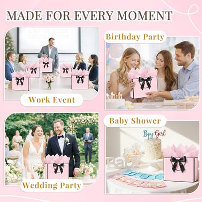 ANZNKU 2PCS Pink Gift Bags with Handles, Medium Gift Bags for Women with 4 Tissue Paper 2 Ribbons 2 Cards, Cute Present Bag for Wedding Birthday Graduation Engagement Bridal Baby Shower Party Favors - color: Blush Pink