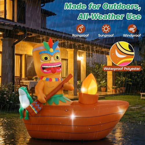 Lewondr 5.25FT Inflatable Tiki Luau Decor, Boat Luau Party Decorations, Blow up Hawaiian Outdoor Decorations with 6 LED Lights, Summer Outdoor Inflatables for Tropical Pool Beach Yard Lawn - style: Boat