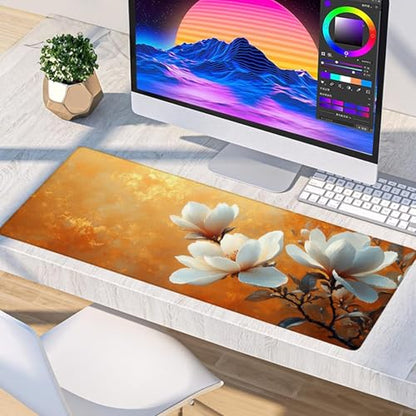 Flower Gaming Mouse Pad, Mouse Pad 60x32in, Large Desk Mat with Non-Slip Rubber Base, Office Desk Accessories, Large Extended Gaming Keyboard Mat, Big Mousepad for Computer Gamer Office, Orange 5-2703 - size: 60 x 32 x 0.1