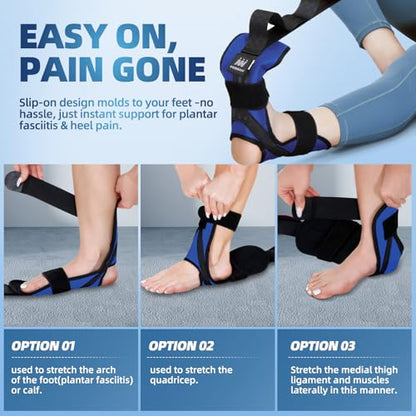 comness Foot and Calf Stretcher-Stretching Strap For Plantar Fasciitis, Heel Spurs, Foot Drop, Achilles Tendonitis & Hamstring. Yoga Foot & Leg Stretch Strap. (Blue) - color: Blue