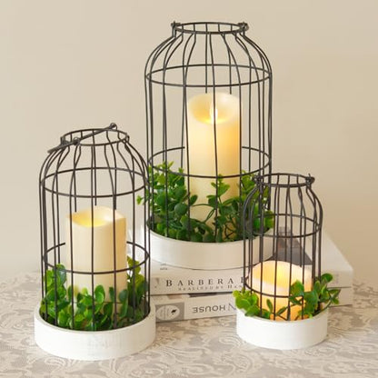 Rustic Farmhouse Lantern Decor Set of 3 Lanterns Decorative Indoor and Outdoor, Fireplace Mantle or Kitchen Dining Table - Modern Upscale Beauty for Home
