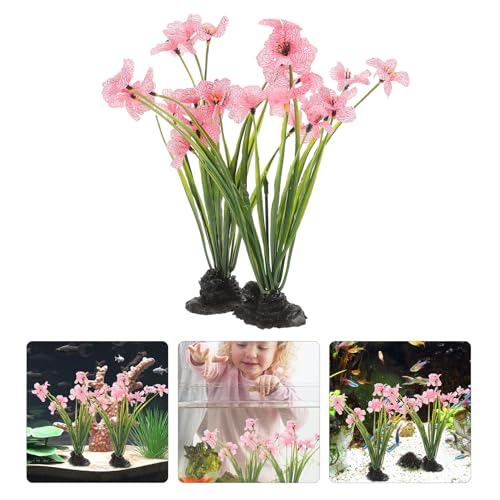 UPKOCH Pink Artificial Aquarium Plants with Black Bases, 2 Pack | Fish Tank Plant Decor, Floral Accents for Aquarium Layouts, Themed Tanks and Decorative Displays