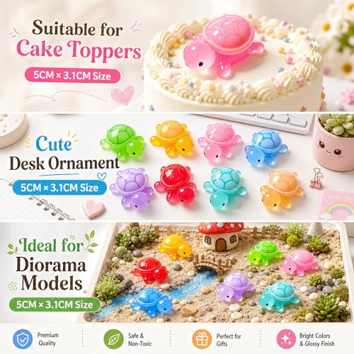 30 Pcs Medium Resin Turtles Glow in The Dark 3D Sea Turtle Figures | Luminous Miniature Resin Animals, Small Plastic Ocean Animal, Turtle Toys, Comes With Game Paper and Sealed Bag, 10 Colors - size: Medium