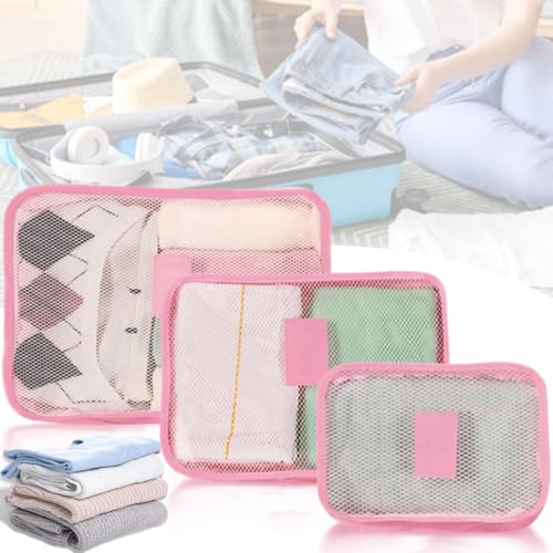 Packing Cubes 3 Set Travel Organizer Bags Travel Compression Bags Luggage Packing Cubes for Suitcases Travel Accessories (Pink) - color: Pink