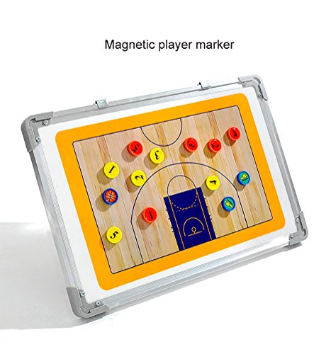 Double-Sided Basketball Coaching Board: Portable Tactics Dry Erase Board w/Adhesive Markers - Half & Full Court Play Diagramming