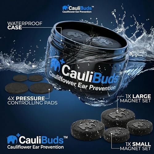 CauliBuds™ Cauliflower Ear Magnets - Premium Silicone Magnet Compression Kit for Cauliflower Ear Prevention & Treatment in BJJ, Wrestling, MMA, & Rugby - Minimize Ear Draining (Black) - color: Black