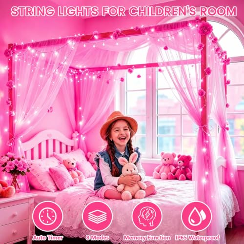2 Pack 200 LED Battery Operated String Lights, Twinkle Fairy Lights Pink - color: Pink, size: 2PK(100LED)