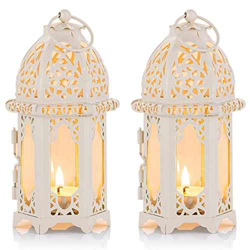 NUPTIO 2 Pcs Moroccan White Candle Lantern, Small Tealight Holders - color: White, size: 2 Pcs Small Size